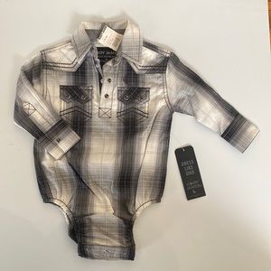 CODY JAMES INFANT-BOYS' WHITE PLAID PRINT LONG SLEEVE WESTERN SNAP SHIRT